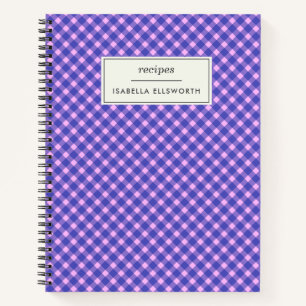 Cute Pink Purple Gingham Plaid Personalised Recipe Notebook