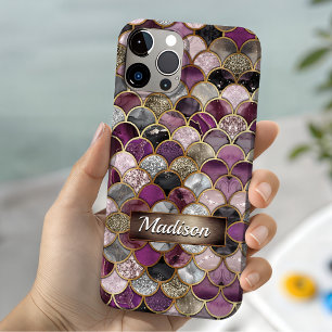 Cute pink purple gold mermaid scales iPhone 15 case