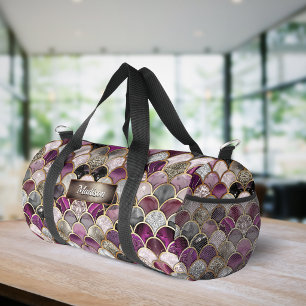 Cute pink purple gold mermaid scales duffle bag