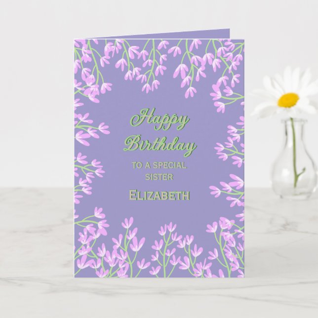 Cute Pink Purple Green Flowers Birthday Card (Small Plant)