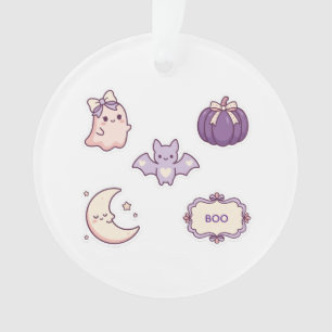 Cute Pink Purple Halloween Ghost Bat Pumpkin Moon Ornament