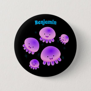 Cute pink purple jellyfish kawaii cartoon 6 cm round badge