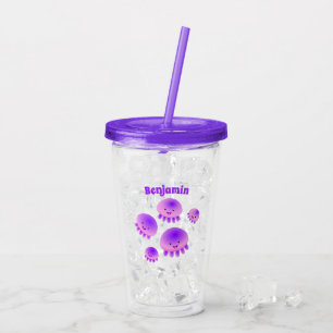 Cute pink purple jellyfish kawaii cartoon acrylic tumbler