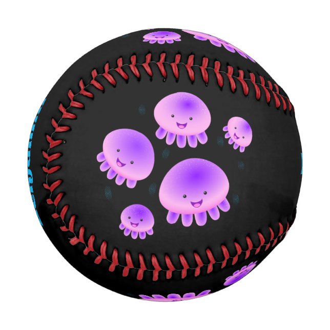 Cute pink purple jellyfish kawaii cartoon baseball (Front Left)