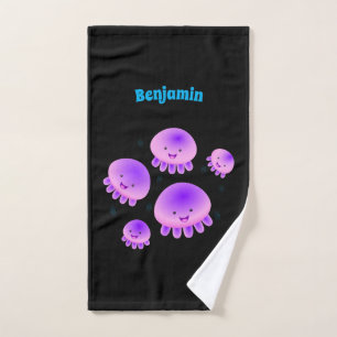 Cute pink purple jellyfish kawaii cartoon bath towel set