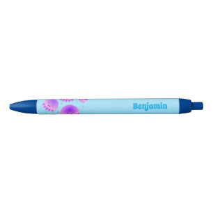 Cute pink purple jellyfish kawaii cartoon black ink pen