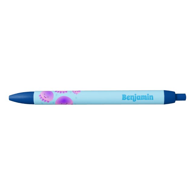 Cute pink purple jellyfish kawaii cartoon black ink pen (Front)