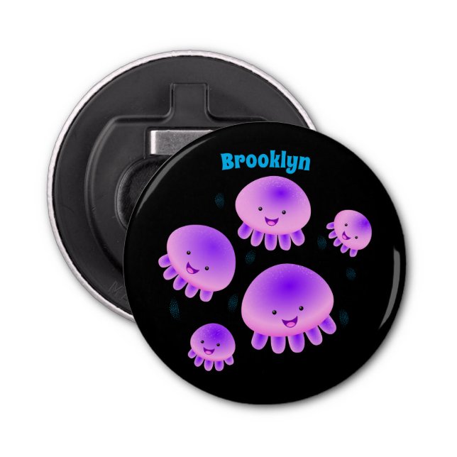 Cute pink purple jellyfish kawaii cartoon bottle opener (Front)
