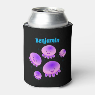 Cute pink purple jellyfish kawaii cartoon can cooler