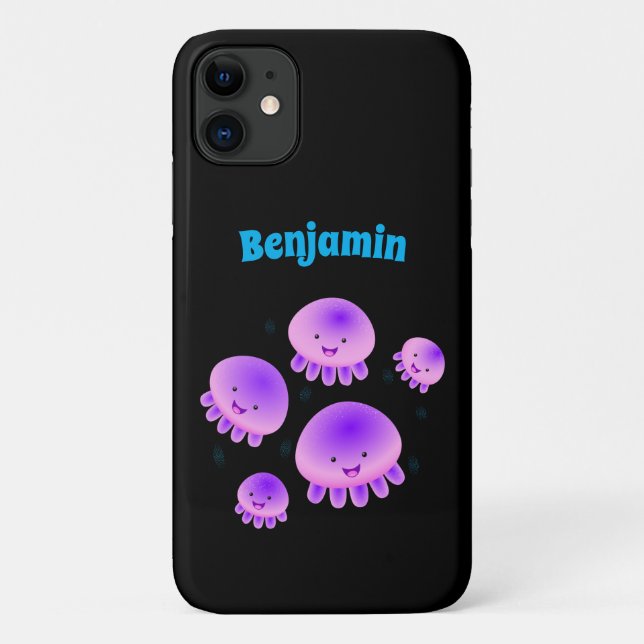Cute pink purple jellyfish kawaii cartoon Case-Mate iPhone case (Back)