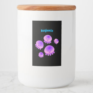 Cute pink purple jellyfish kawaii cartoon food label