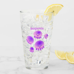 Cute pink purple jellyfish kawaii cartoon glass