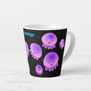 Cute pink purple jellyfish kawaii cartoon latte mug