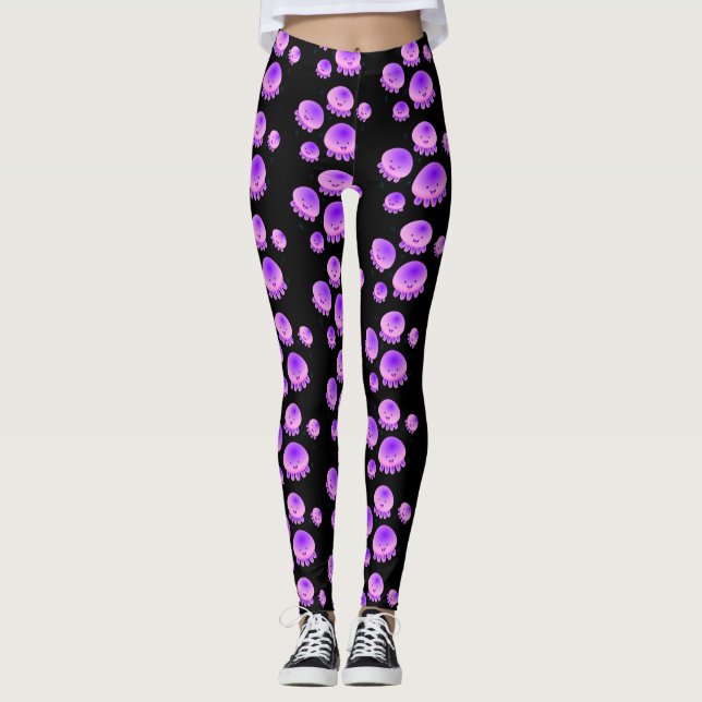 Cute pink purple jellyfish kawaii cartoon leggings (Front)