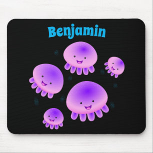 Cute pink purple jellyfish kawaii cartoon mouse mat