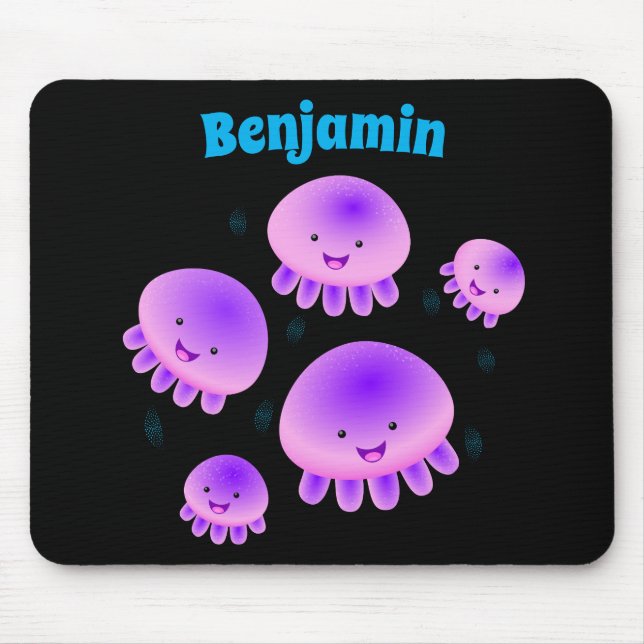Cute pink purple jellyfish kawaii cartoon mouse mat (Front)
