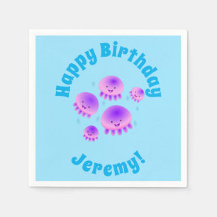 Cute pink purple jellyfish kawaii cartoon napkin