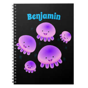 Cute pink purple jellyfish kawaii cartoon notebook