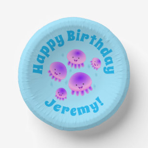 Cute pink purple jellyfish kawaii cartoon paper plate