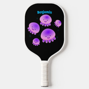 Cute pink purple jellyfish kawaii cartoon pickleball paddle