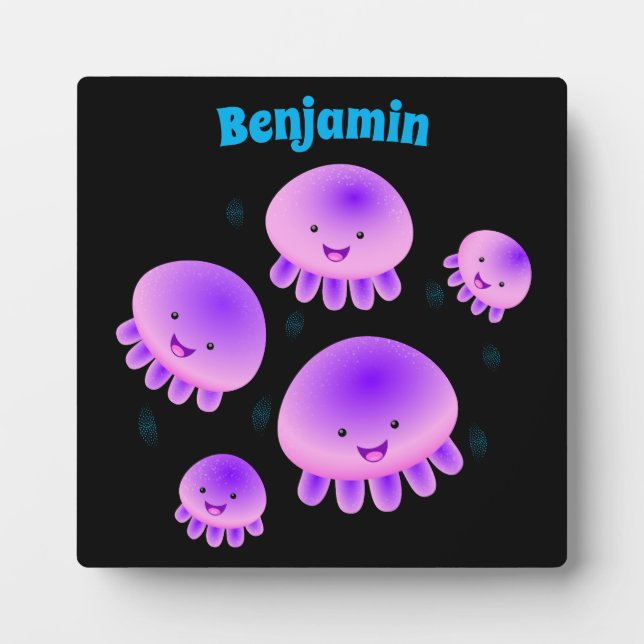 Cute pink purple jellyfish kawaii cartoon plaque (Front)
