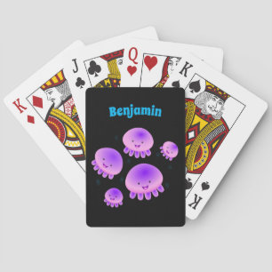 Cute pink purple jellyfish kawaii cartoon playing cards
