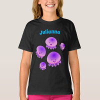 Cute pink purple jellyfish kawaii cartoon