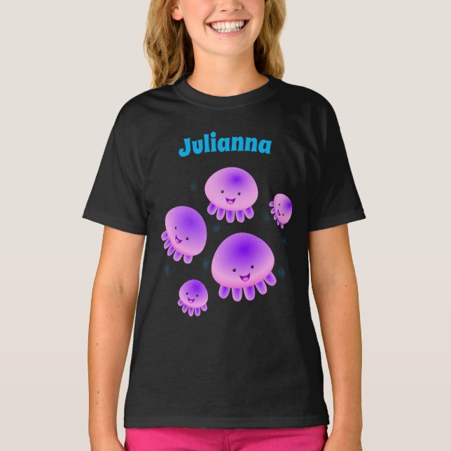 Cute pink purple jellyfish kawaii cartoon T-Shirt (Front)