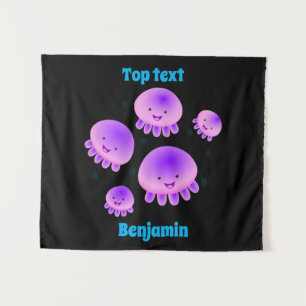 Cute pink purple jellyfish kawaii cartoon  tapestry