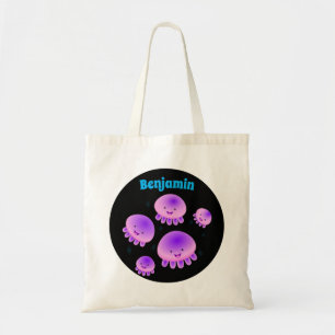 Cute pink purple jellyfish kawaii cartoon tote bag