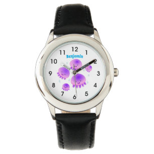 Cute pink purple jellyfish kawaii cartoon watch