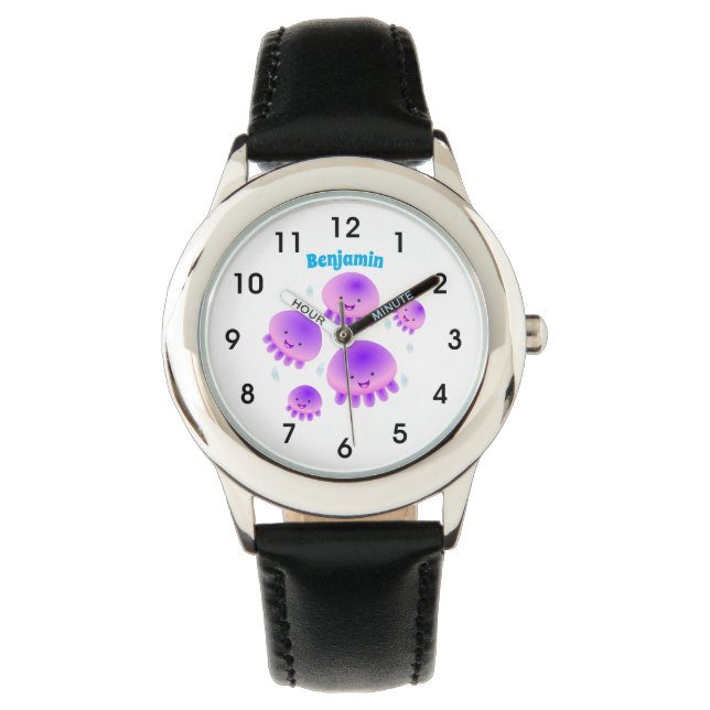 Cute pink purple jellyfish kawaii cartoon watch (Front)