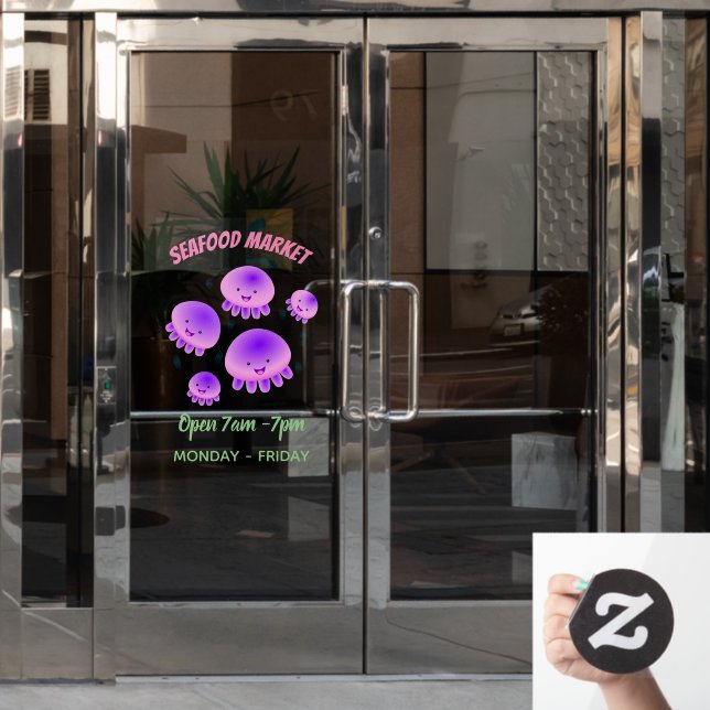 Cute pink purple jellyfish kawaii cartoon window cling (Office Door)