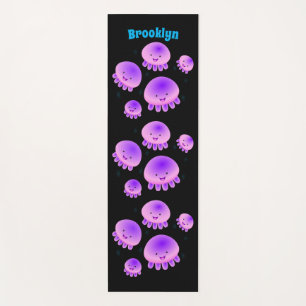 Cute pink purple jellyfish kawaii cartoon yoga mat