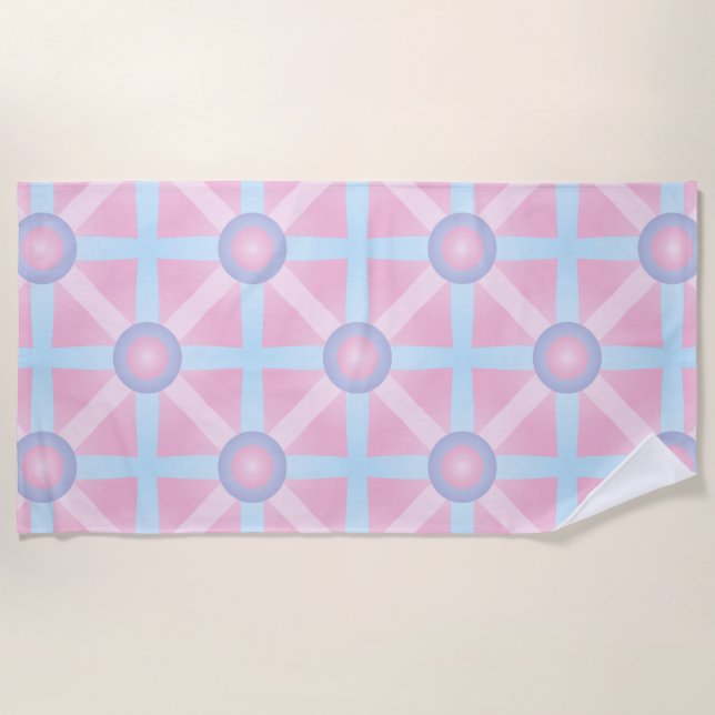 Cute Pink, Purple & Light Blue Pattern Beach Towel (Front)