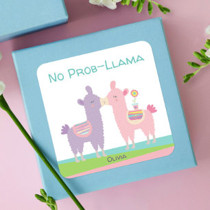 Cute pink purple llama kissing kawaii girly school square sticker