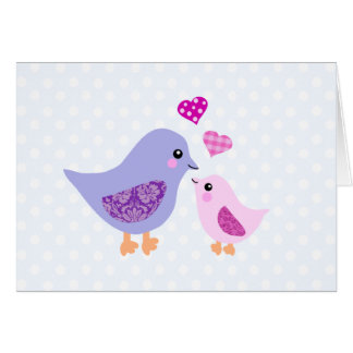 Cute pink & purple mother and child birds