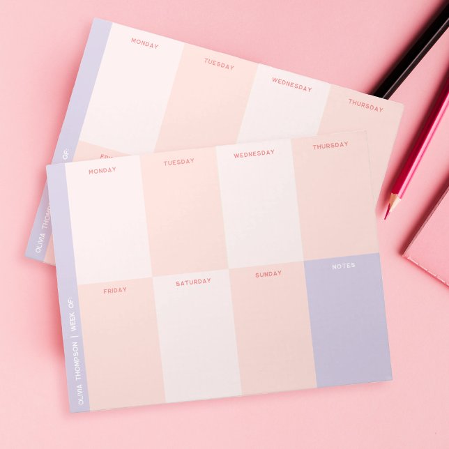 Cute Pink Purple School Weekly Planner Notepad (Creator Uploaded)