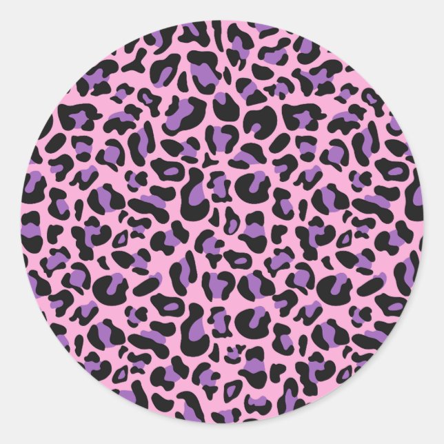 Cute Pink Purple Spots Animal Cheetah Leopard Classic Round Sticker (Front)