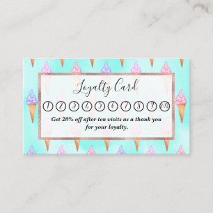 Cute Pink Purple Summer Ice Cream Cones Watercolor Loyalty Card