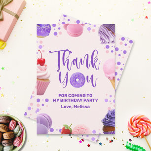 Cute Pink Purple Sweet One Birthday Thank You Card