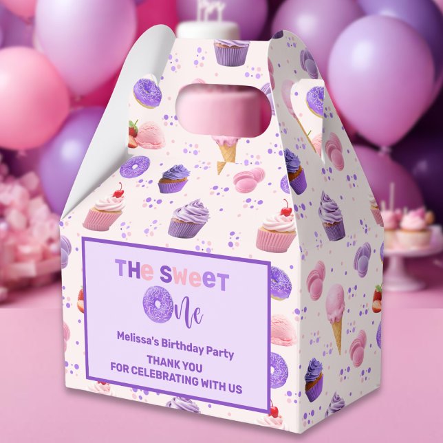Cute Pink Purple Sweet One First Birthday  Favour Box (Creator Uploaded)