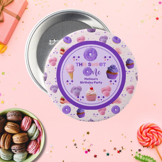 Cute Pink Purple Sweet One Girl's Birthday  7.5 Cm Round Badge (Creator Uploaded)