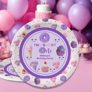 Cute Pink Purple Sweet One Girl's Birthday  Paper Plate