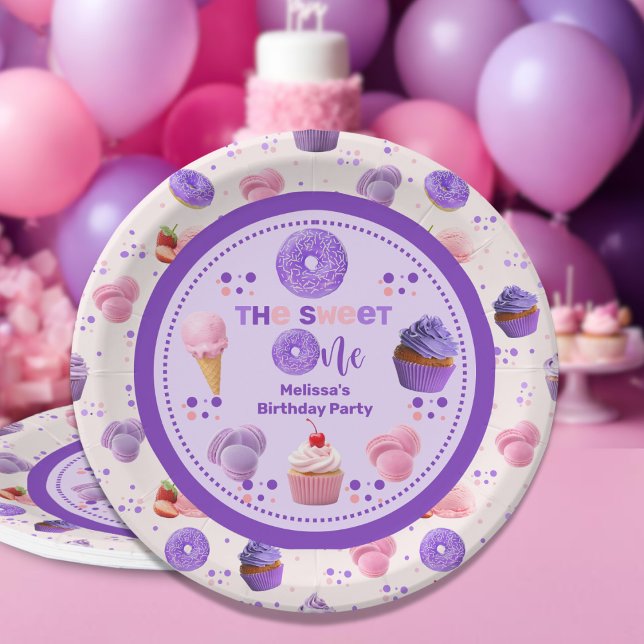 Cute Pink Purple Sweet One Girl's Birthday  Paper Plate (Creator Uploaded)