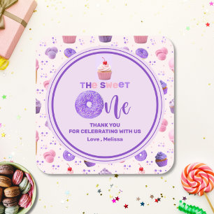 Cute Pink Purple Sweet One Pattern Birthday  Square Sticker