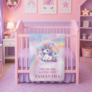 Cute Pink Purple Unicorn Girl Birthday Baby Blanke Fleece Blanket