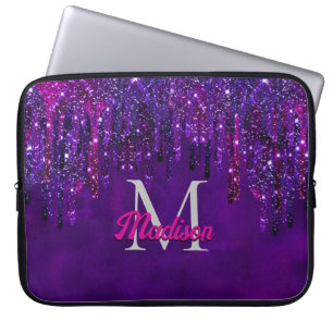 Cute pink Purple Unicorn Glitter Drips monogram Laptop Sleeve