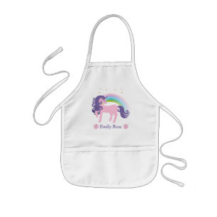 Cute Pink & Purple Unicorn & Rainbow Kids Apron