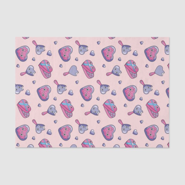 Cute Pink Purple Valentine's Day Doodle Pattern Tissue Paper (Front)